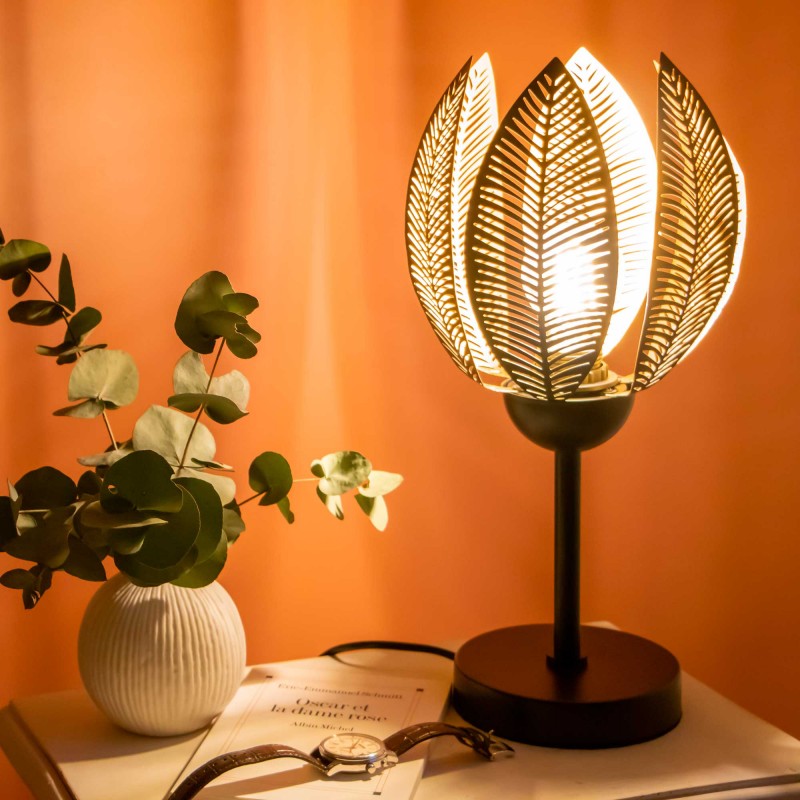 Lampe à poser style exotique en métal noir et doré - à monter - VESCA