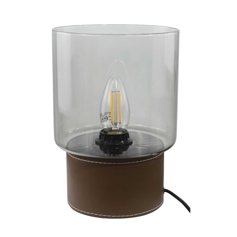 Lampe à poser en simili cuir et verre - ACOREL