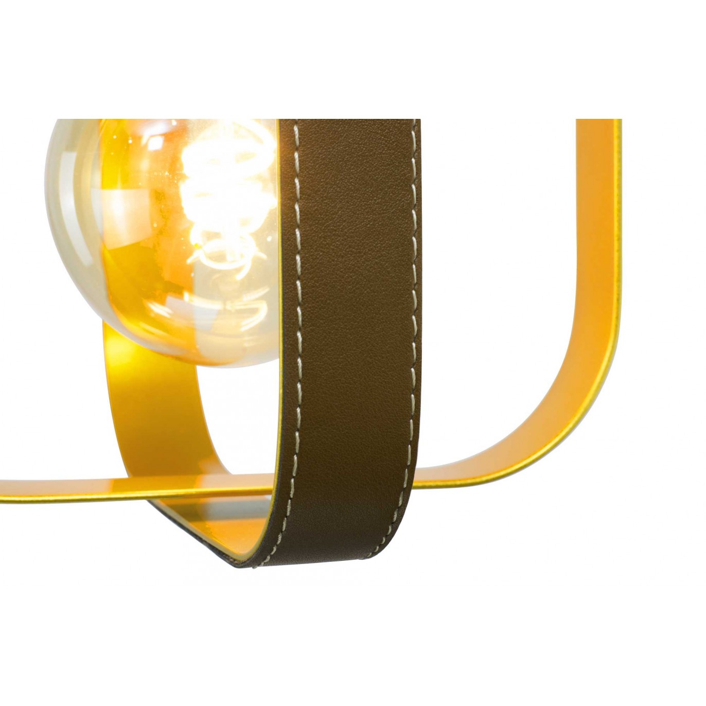 Suspension 1 lumière en simili cuir marron et métal doré - MATY