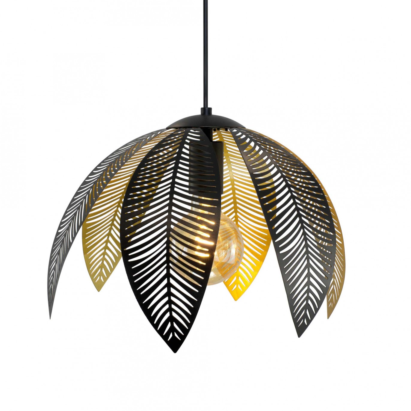 Suspension 1 lumière style exotique en métal noir et doré - à monter - VESCA