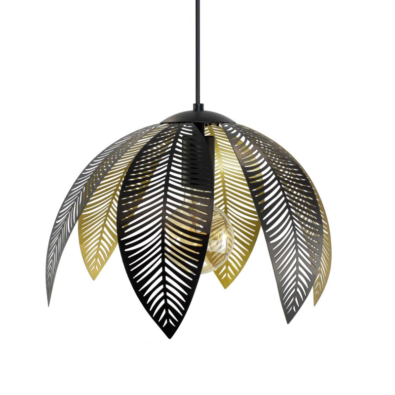 Suspension 1 lumière style exotique en métal noir et doré - à monter - VESCA