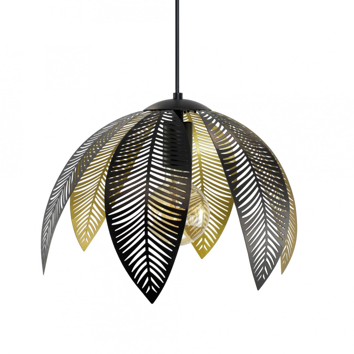 Suspension 1 lumière style exotique en métal noir et doré - à monter - VESCA