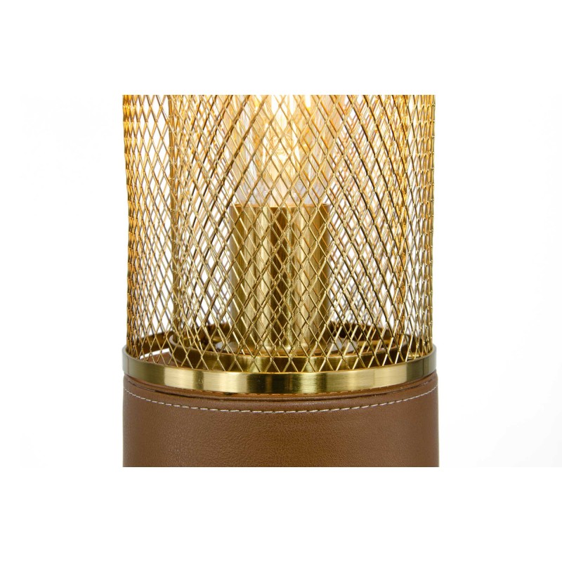 Lampadaire en métal doré et simili cuir marron - ACUERO