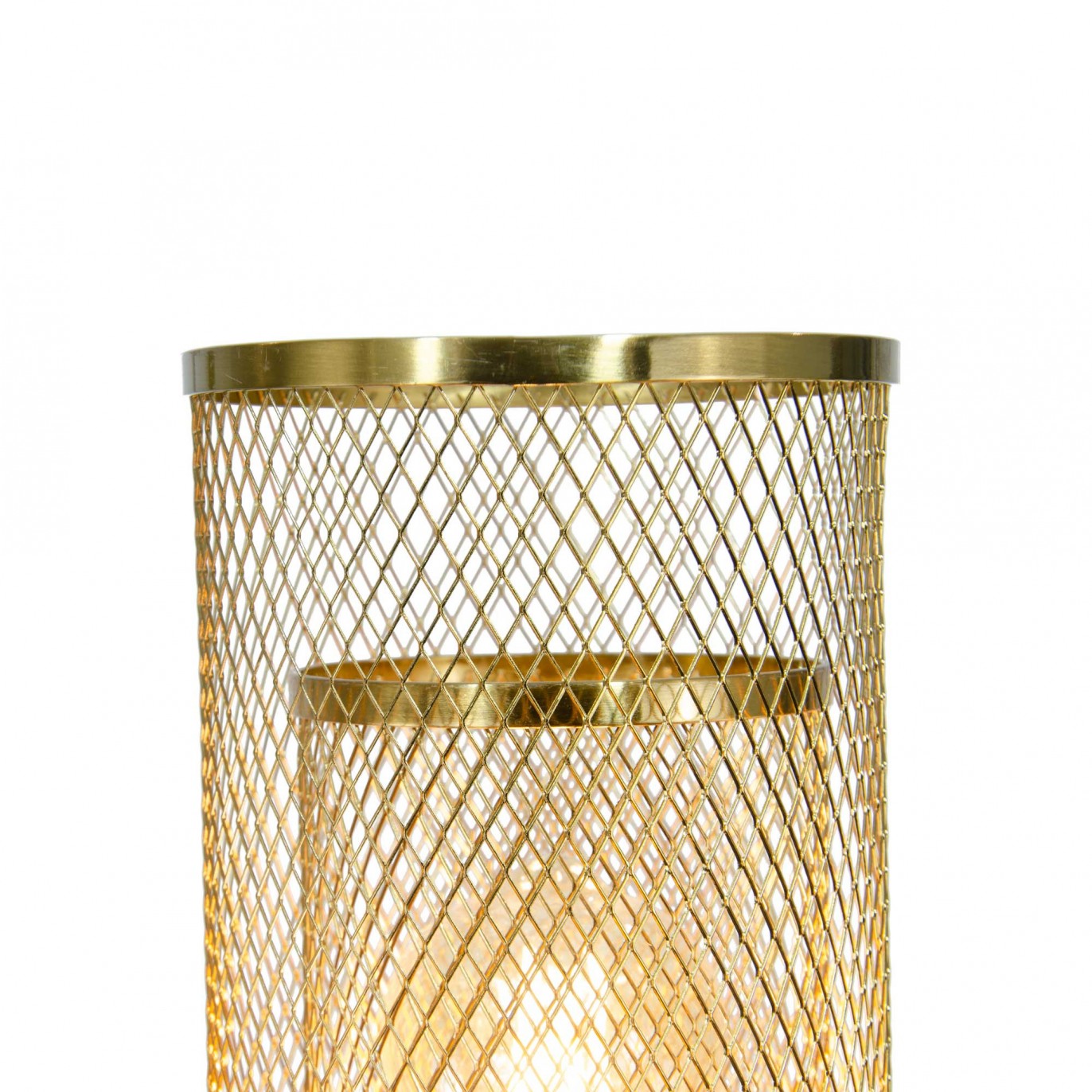 Lampadaire en métal doré et simili cuir marron - ACUERO