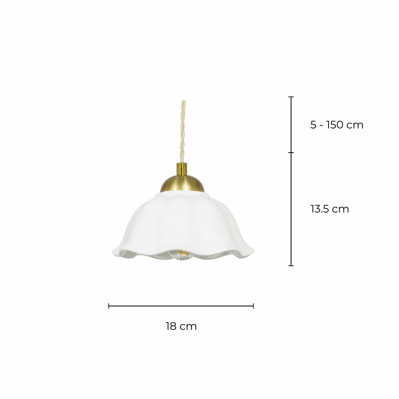 Suspension en céramique émaillée et cordon textile torsadé - NANNY