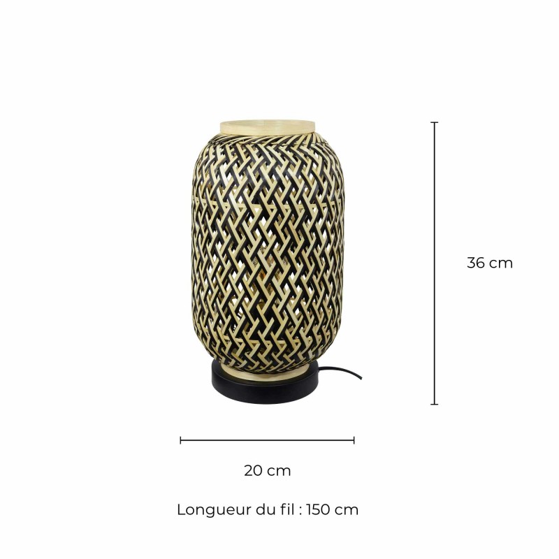Lampe à poser en bambou bicolore et métal noir - MINELLE