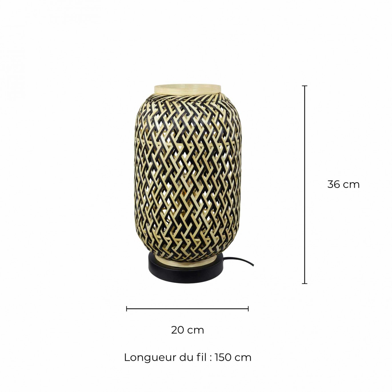 Lampe à poser en bambou bicolore et métal noir - MINELLE