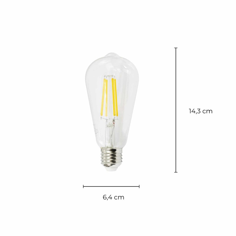 Ampoule LED Dimmable MADRID - E27 - ST64 - Blanc chaud - 8W / 2700K / 1000lm - Filaments droits - Verre transparent