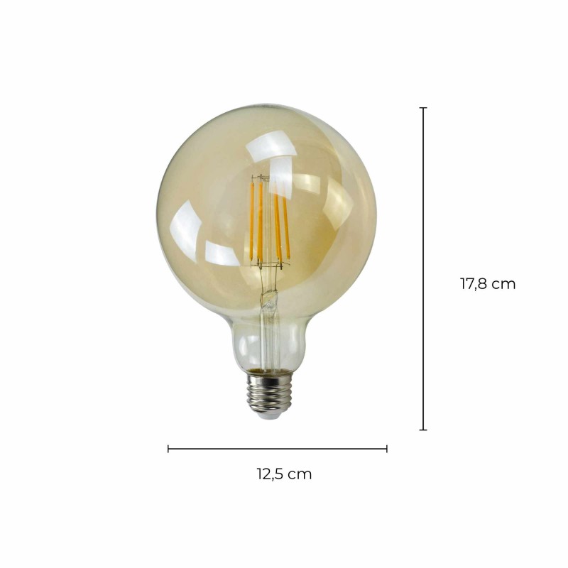 Ampoule LED SUVA - E27 - G125 - Intensité forte - Blanc chaud - 8W / 2700K / 1000lm - Filaments droits - Verre ambré