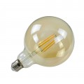 Ampoule LED SUVA - E27 - G125 - Intensité forte - Blanc chaud - 8W / 2700K / 1000lm - Filaments droits - Verre ambré