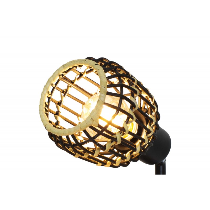 Lampadaire 3 lumières en rotin noir et naturel - LATIE