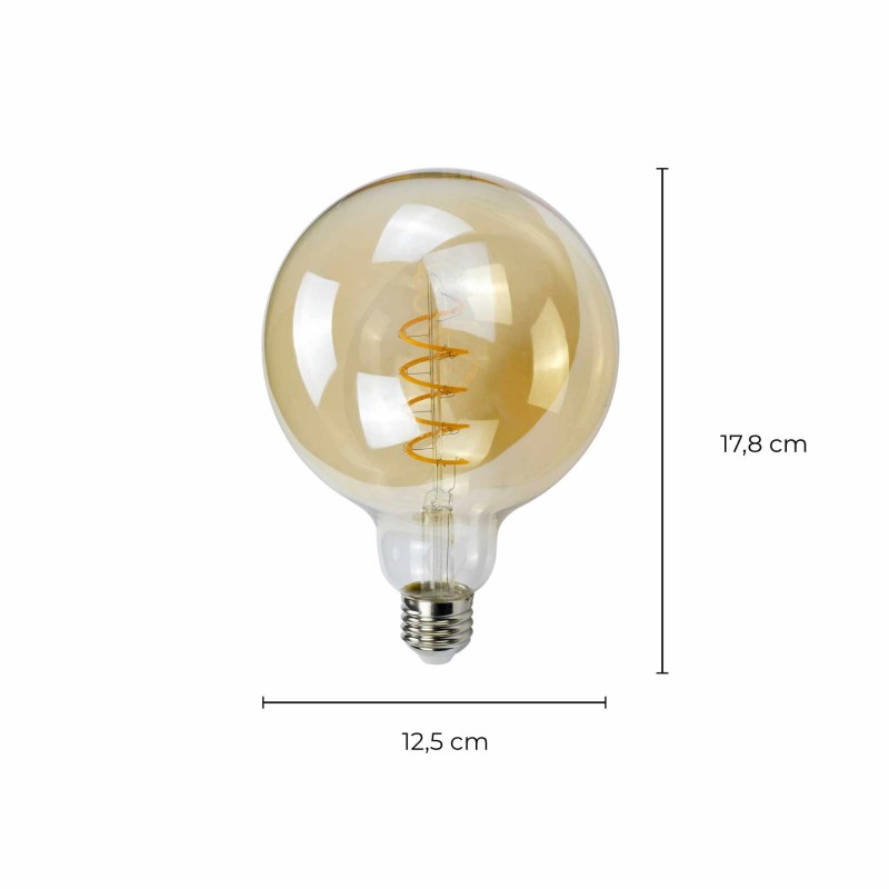 Ampoule LED PARIS - E27 - G125 - Intensité moyenne - Blanc chaud - 4W / 2700K / 270lm - Filaments droits - Verre ambré