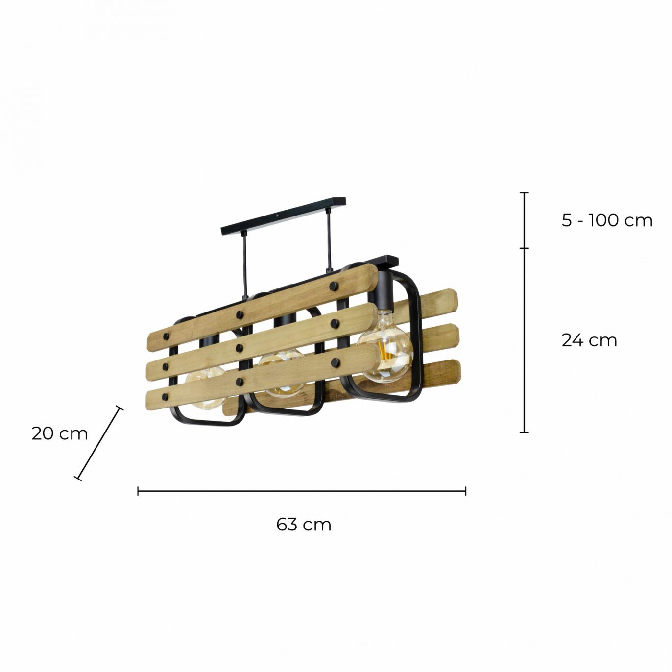 Suspension en bois et métal 3 lumières - CHABANON