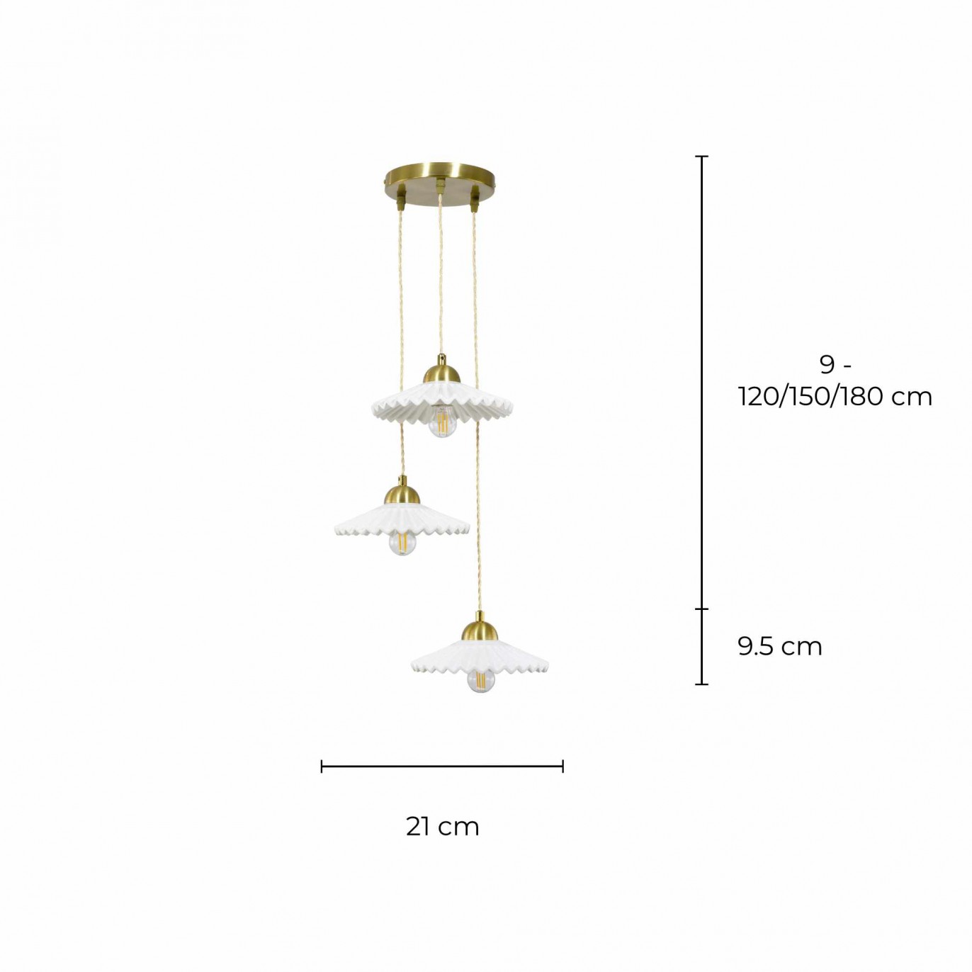 Suspension en céramique et cordon textile torsadé - BABOUCHKA 3L