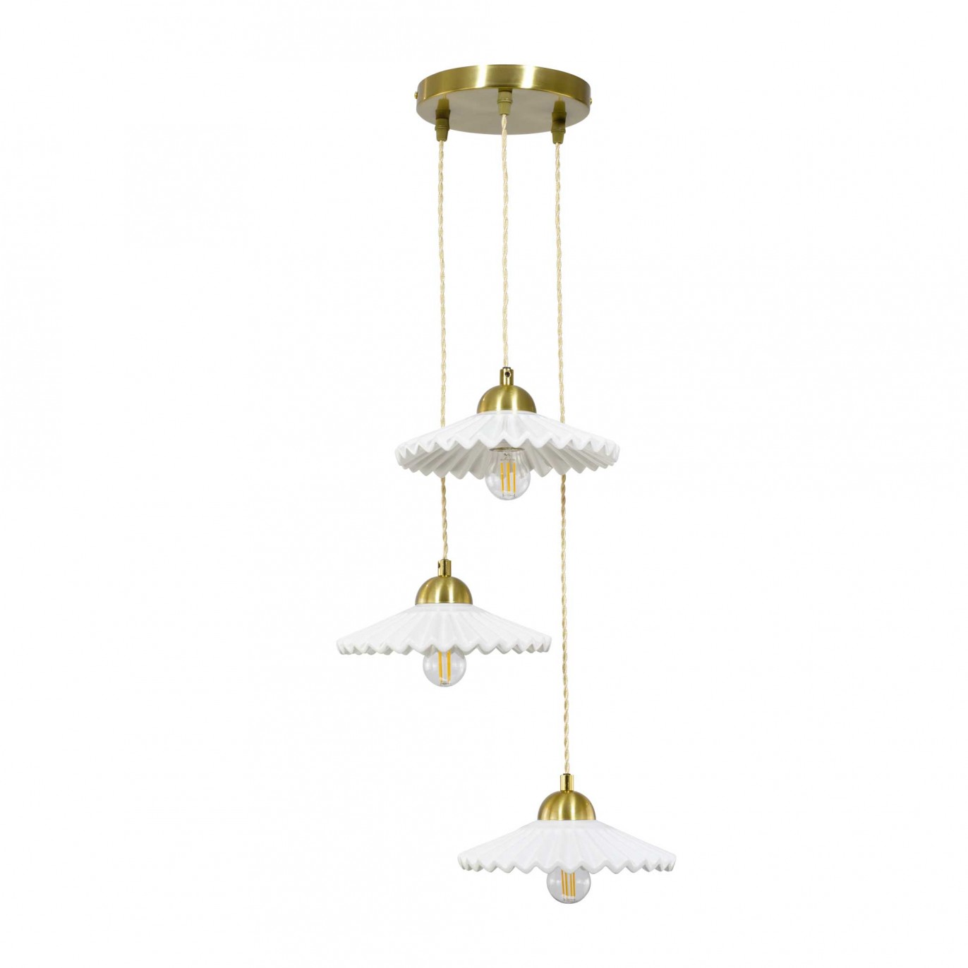 Suspension en céramique et cordon textile torsadé - BABOUCHKA 3L