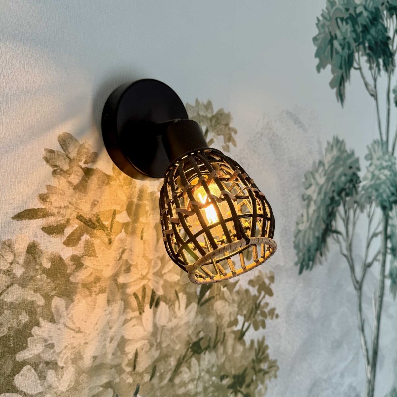Applique murale en rotin noir et naturel 1 lumière - LATIE
