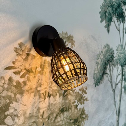 Applique murale en rotin noir et naturel 1 lumière - LATIE