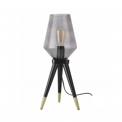 Lampe à poser trépied en bois et verre - TRIBLUE