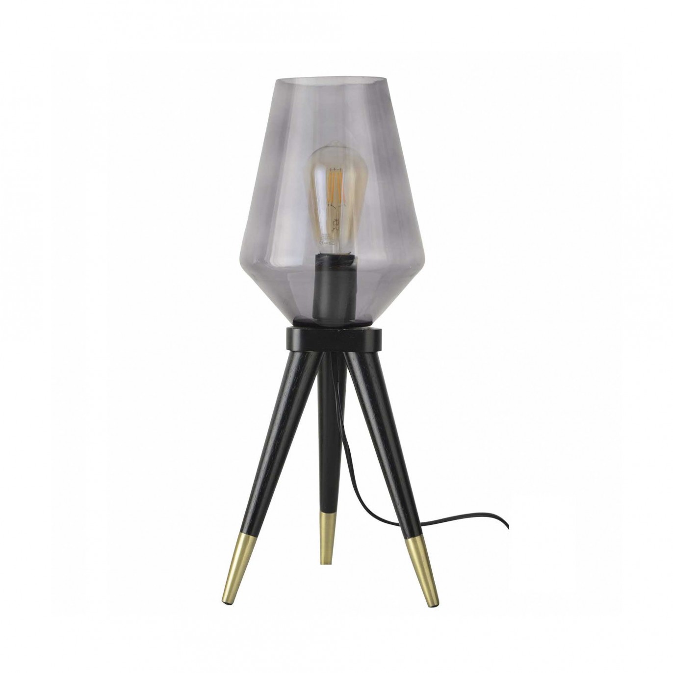 Lampe à poser trépied en bois et verre - TRIBLUE