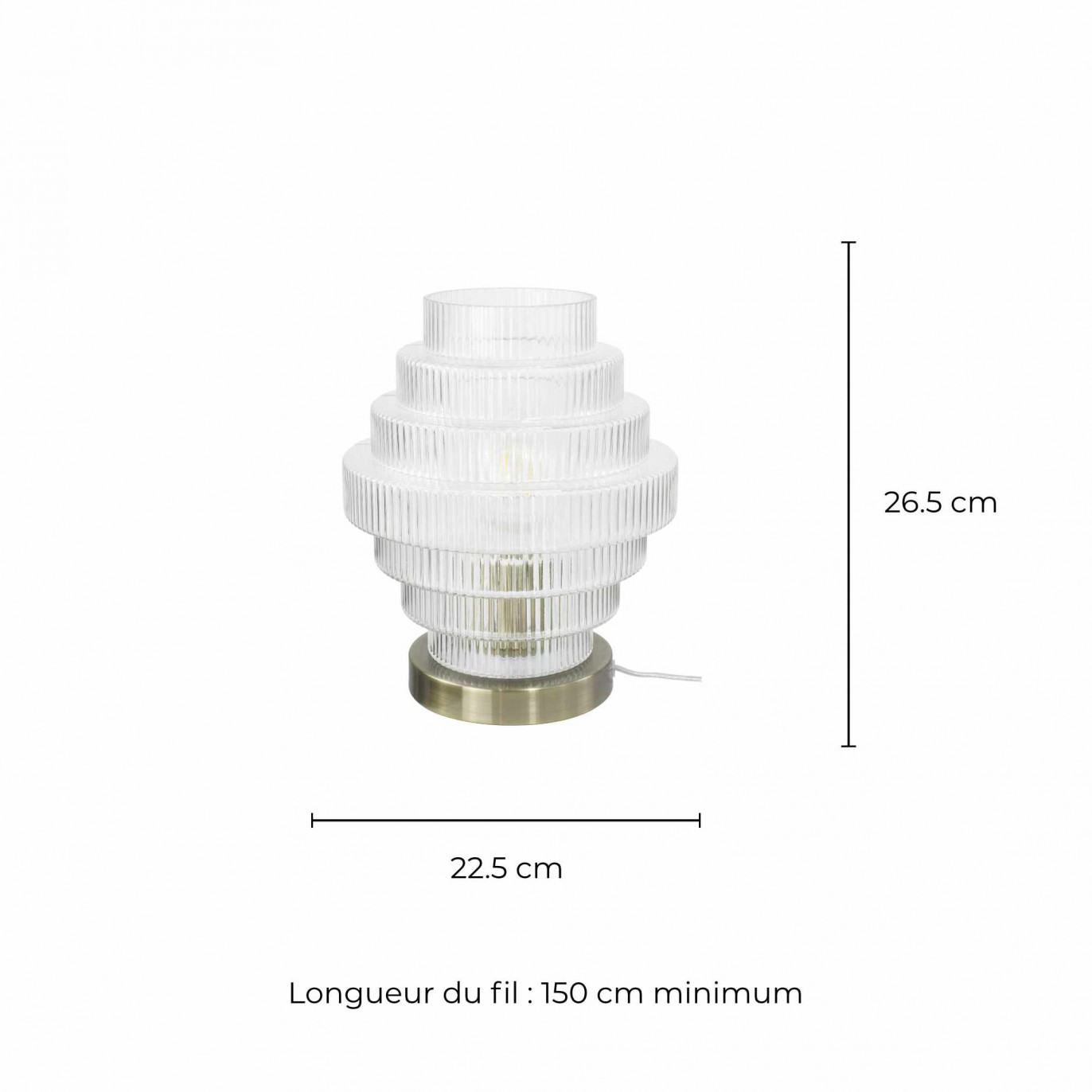 Lampe à poser en verre strié transparent et métal - CHALLE
