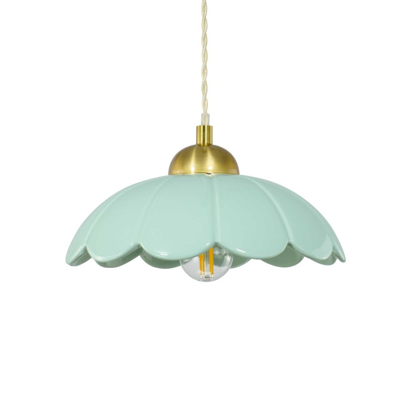 Suspension en céramique colorée et cordon textile torsadé - CLARIS