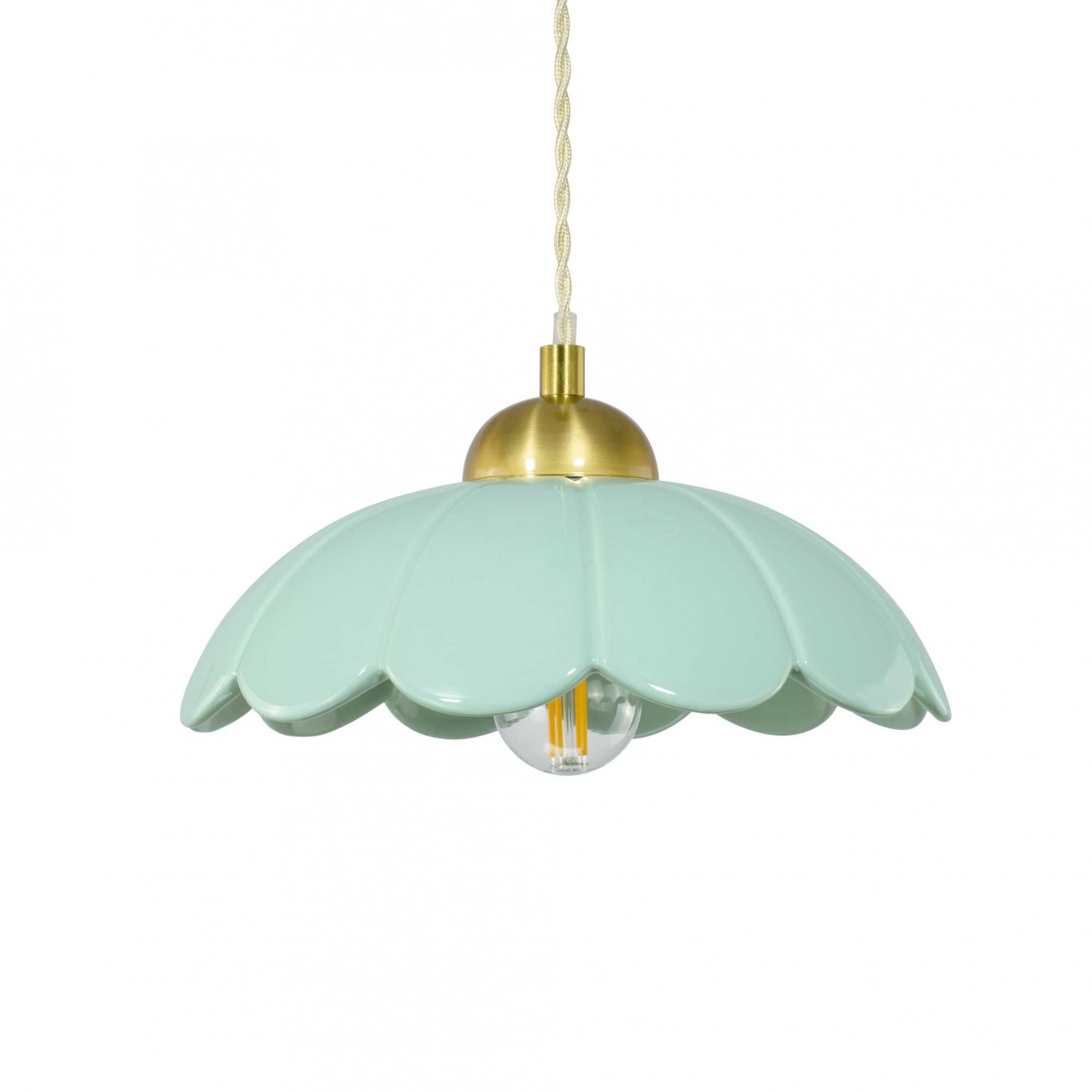 Suspension en céramique colorée et cordon textile torsadé - CLARIS