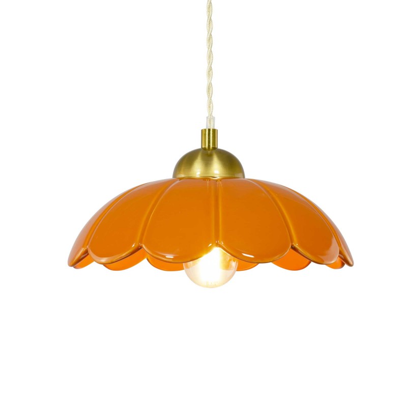 Suspension en céramique colorée et cordon textile torsadé - CLARIS