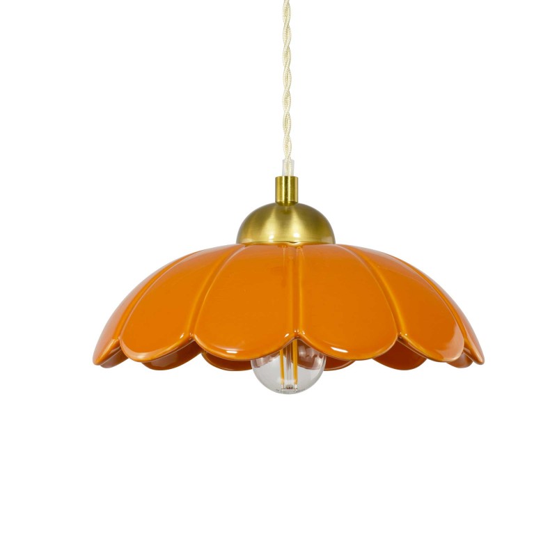 Suspension en céramique colorée et cordon textile torsadé - CLARIS