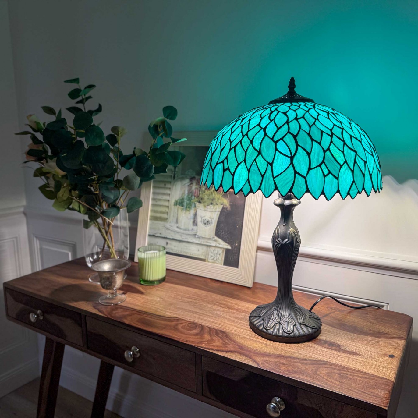 Lampe à poser en verre mosaïque pied en alliage de zinc - TIFFANY CAMILLE GM