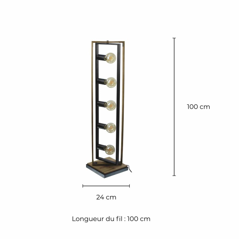 Lampadaire 5 lumières en bois et métal - ampoules offertes - WOOLI