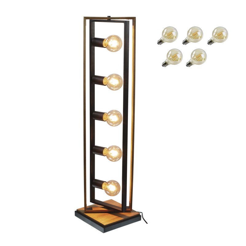 Lampadaire 5 lumières en bois et métal - ampoules offertes - WOOLI
