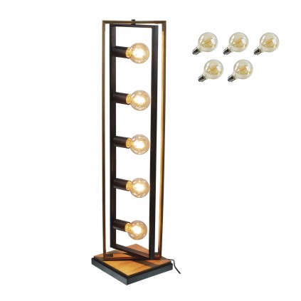Lampadaire 5 lumières en bois et métal - ampoules offertes - WOOLI