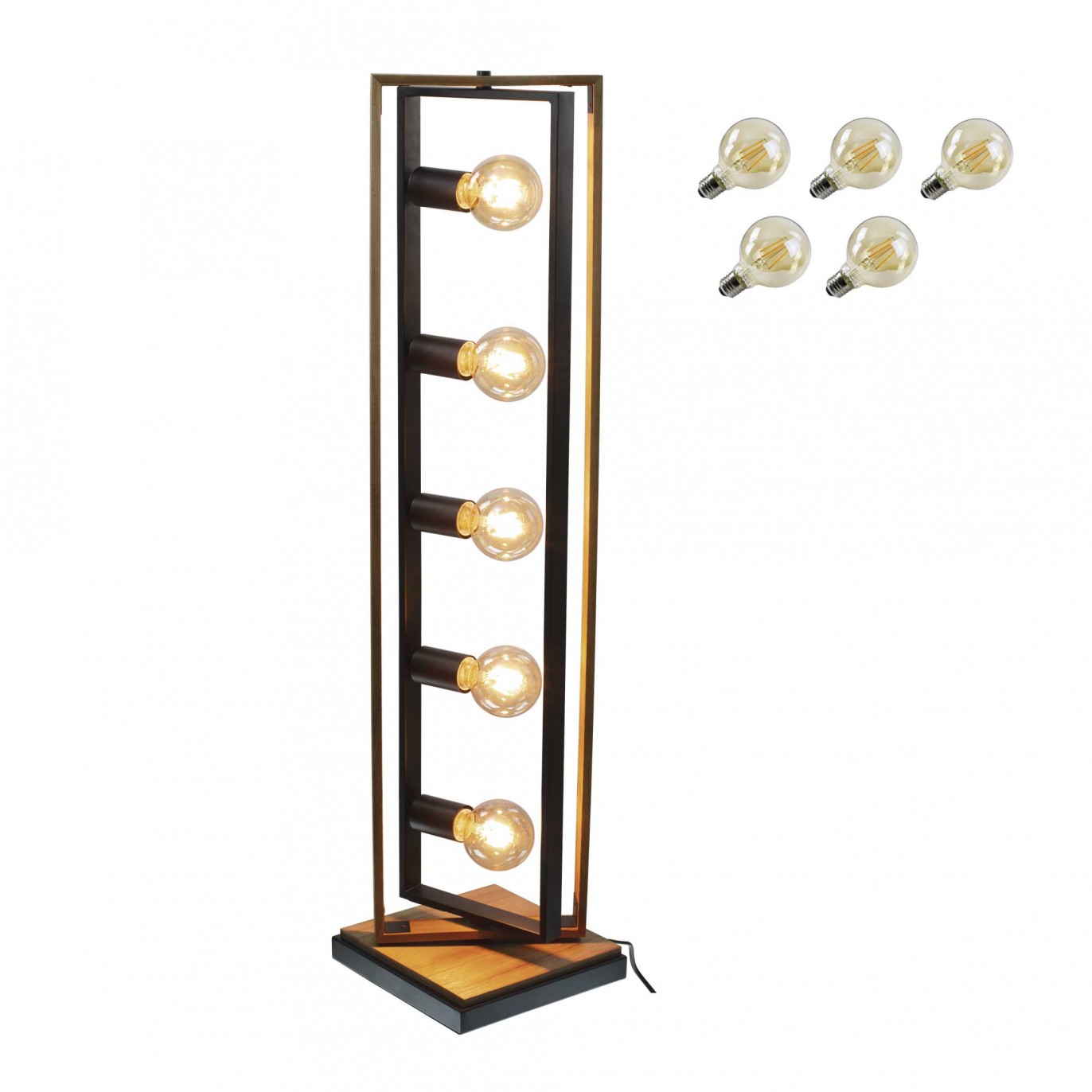 Lampadaire 5 lumières en bois et métal - ampoules offertes - WOOLI