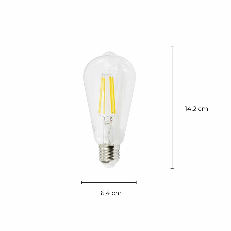 Ampoule LED ALOFI - E27 - ST64 - Intensité moyenne - Blanc neutre - 8W / 4000K / 1055lm - Filaments droits - Verre transparent