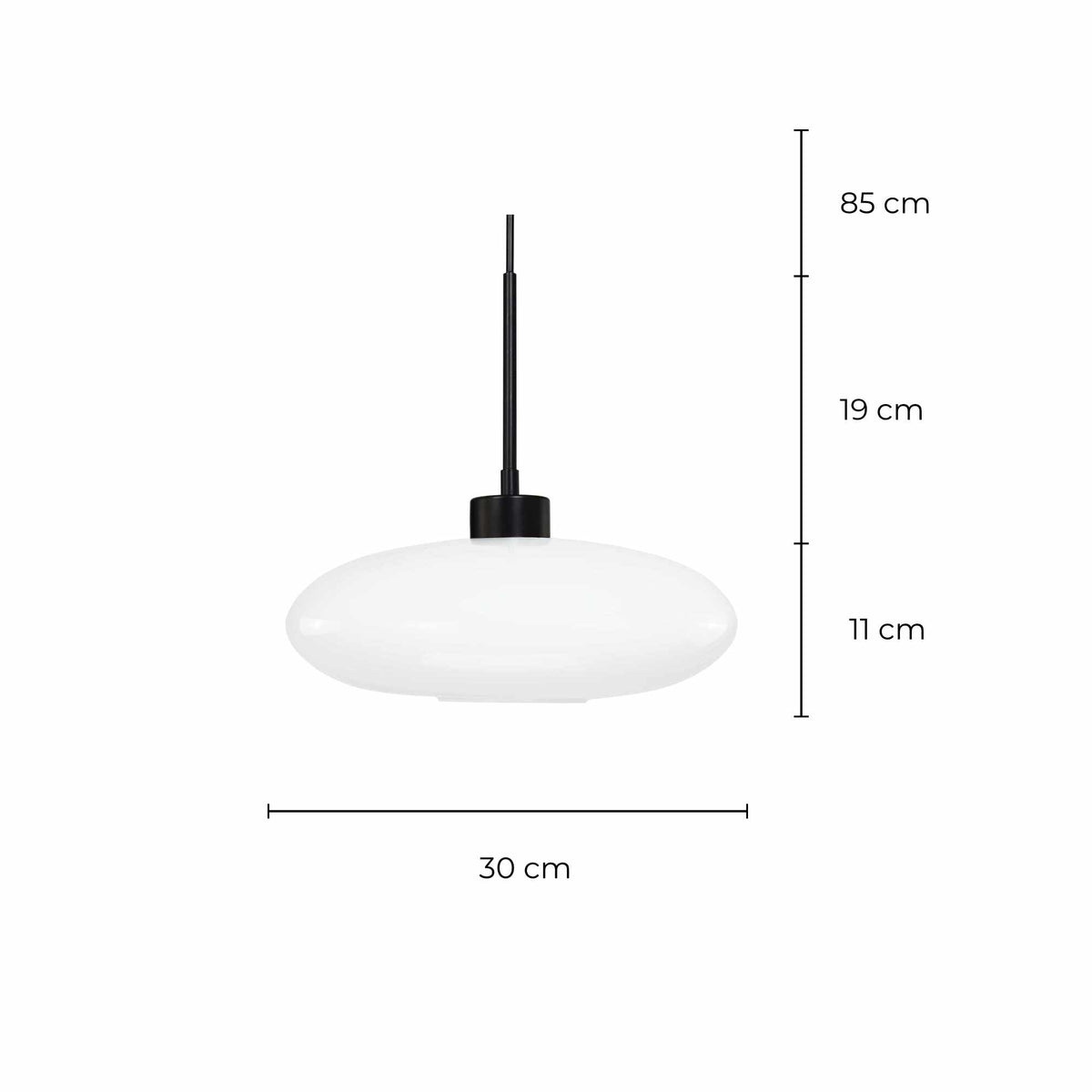 Suspension style rétro en verre coloré - NEPI - Blanc - schéma des dimensions du luminaire complet - C-Création Luminaires