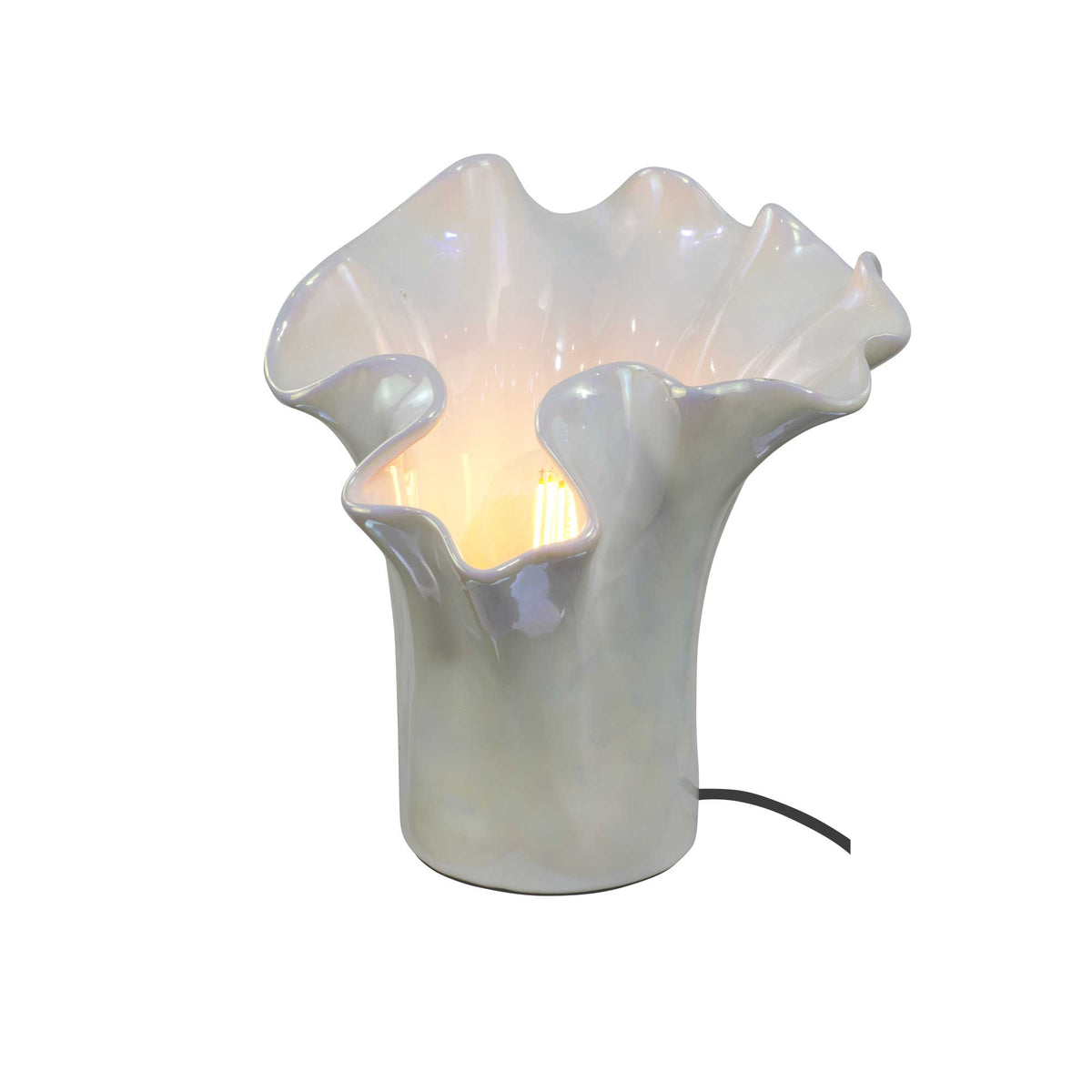 Lampe à poser en céramique - RÉCIF, Blanc Nacré, vue allumée