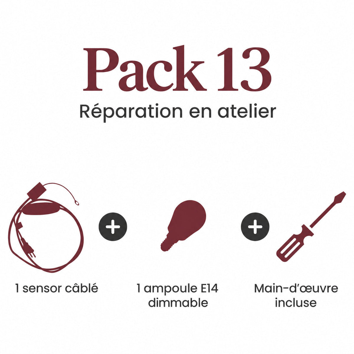 Pack 13 (1 Sensor cable, 1 Dimmable E14 bulb and Labor) - pack contents
