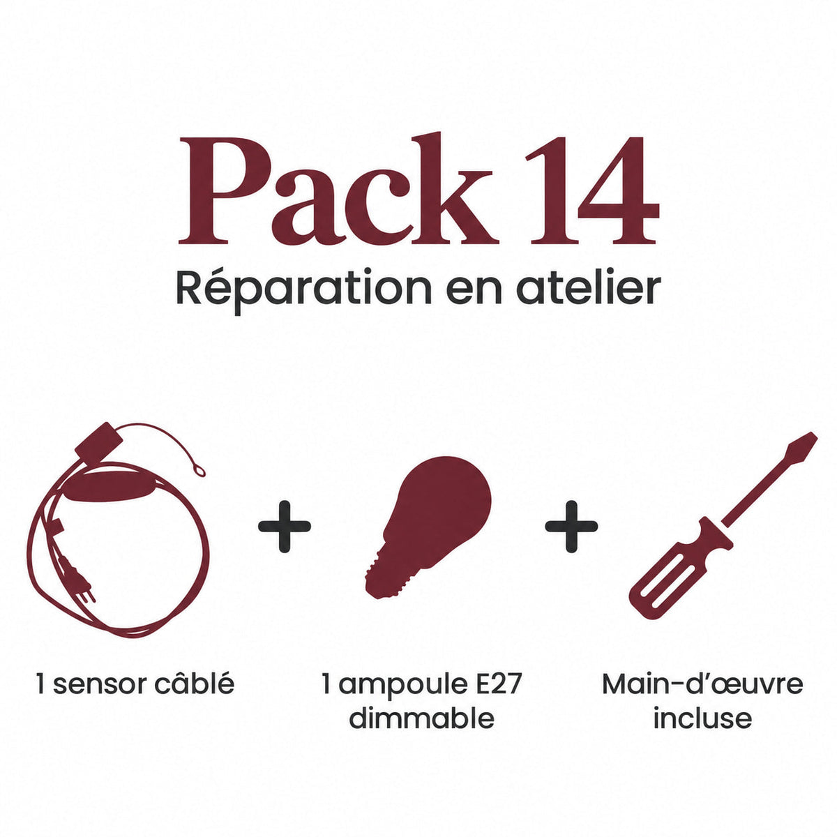 Pack 14 (1 Sensor cable, 1 Dimmable E27 bulb and Labor) - pack contents