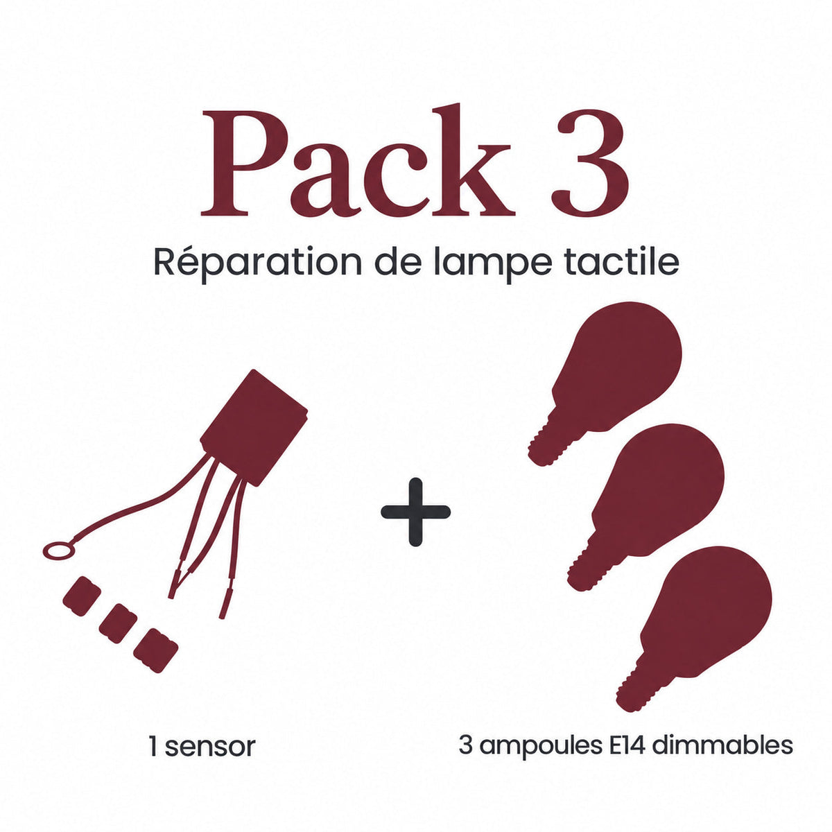 Pack 3 (1 Sensor and 3 E14 Dimmable Light Bulbs) - pack contents