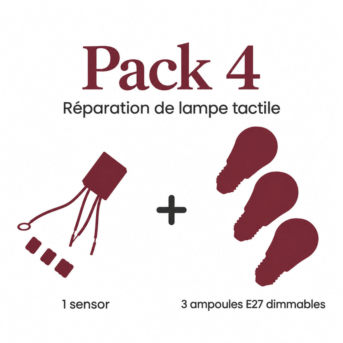 Pack 4 (1 Sensor and 3 Dimmable E27 Bulbs) - pack contents