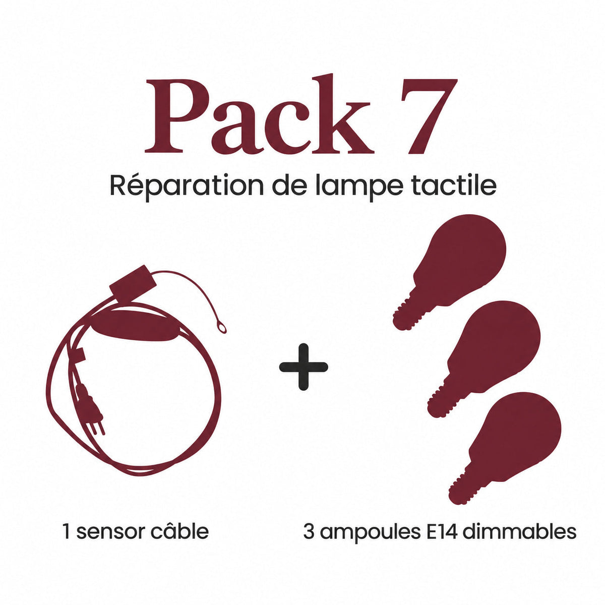 Pack 7 (1 Sensor Cable and 3 Dimmable E14 Bulbs) - pack contents