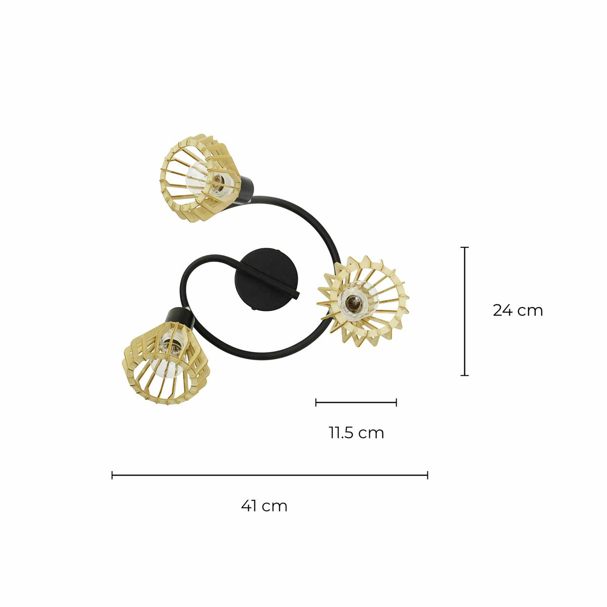 Plafonnier en bois 3 lumières - DODENCE - schéma des dimensions du produit