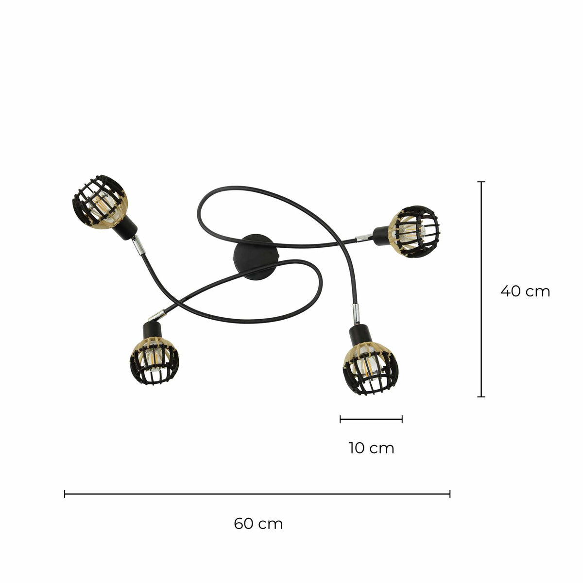 Plafonnier en bois 4 lumières - COBLENCE - schéma des dimensions du produit