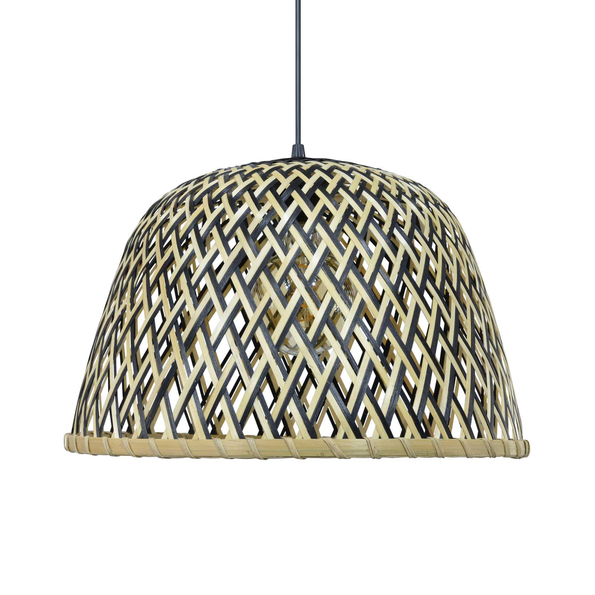 Suspension en bambou tressé bicolore - LINELLE - éteint - C-Création Luminaires
