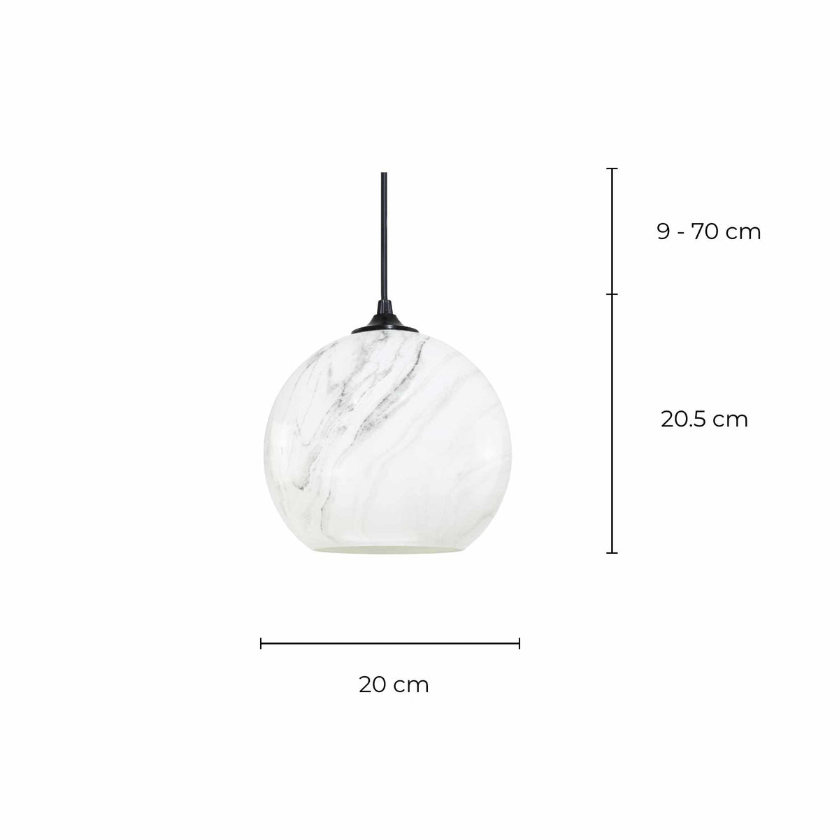 Suspension en verre marbré - Petit modèle - CARRAS - schéma des dimensions du produit